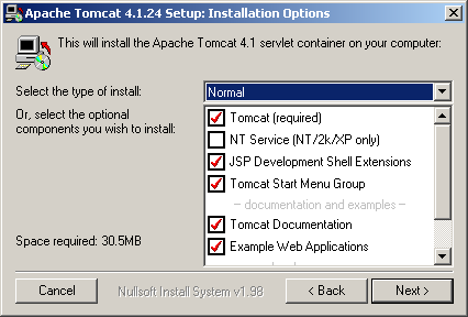 Screenshot Tomcat installation